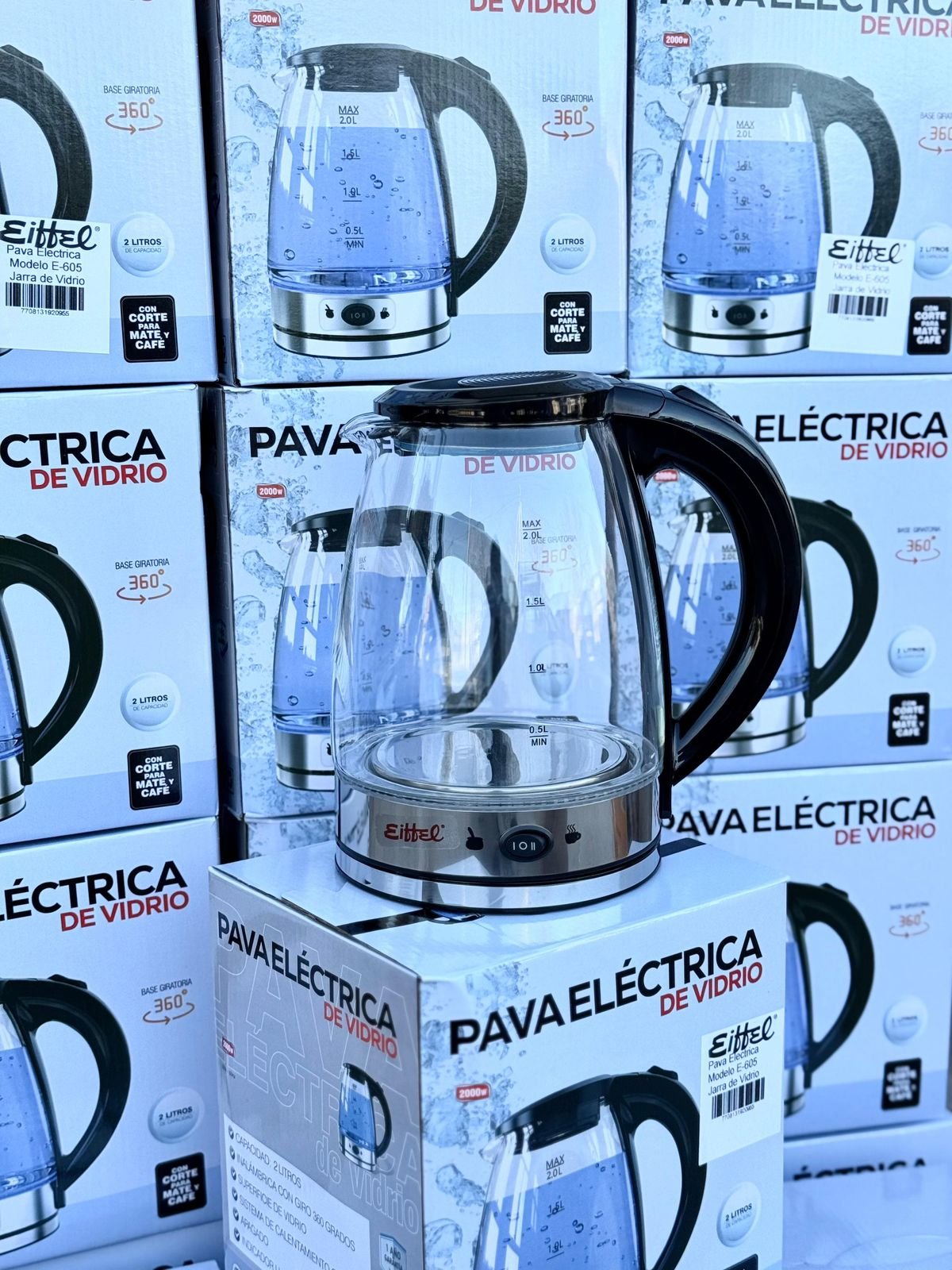 🫖PAVA ELECTRICA EIFFEL DE VIDRIO "2" LITROS CORTE MATE✨MODELO:E-605