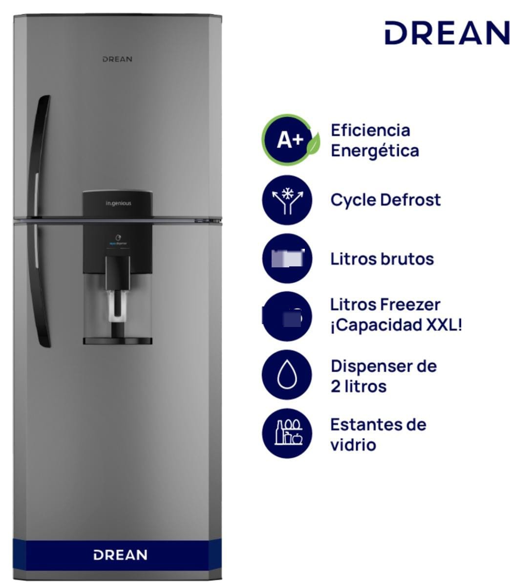 🧊🍓HELADERA DREAN CÍCLICA "400" LITROS C/DISPENSER SILVER INOX🍓MODELO:HDR400F41E
