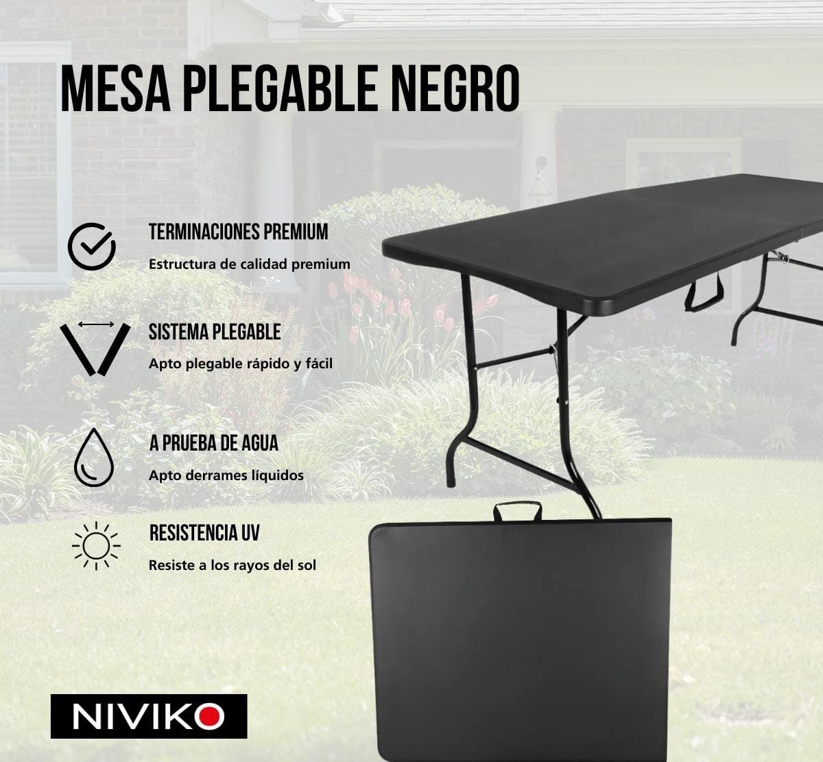 ➡️MESA PEGABLE NEGRO REFORZADO 180x60 IDEAL PARA 🏕️⬅️